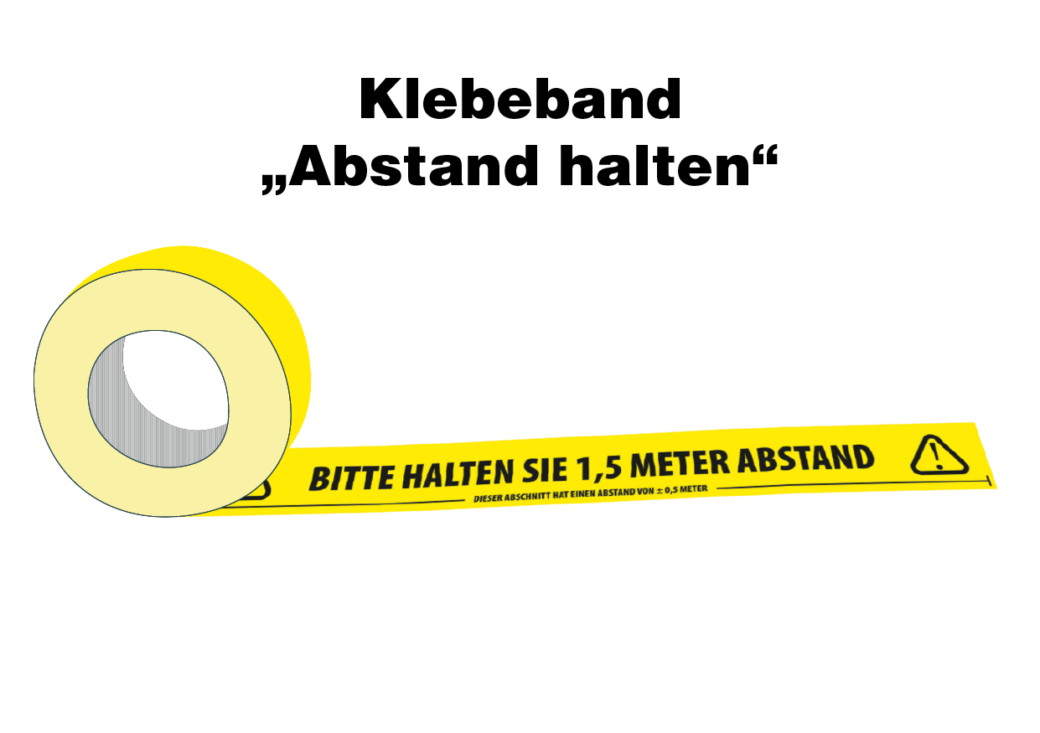 Abbildung Klebeband "Abstand halten" - Corona - Hinweis.
Symbolbild, Produkt kann abweichen