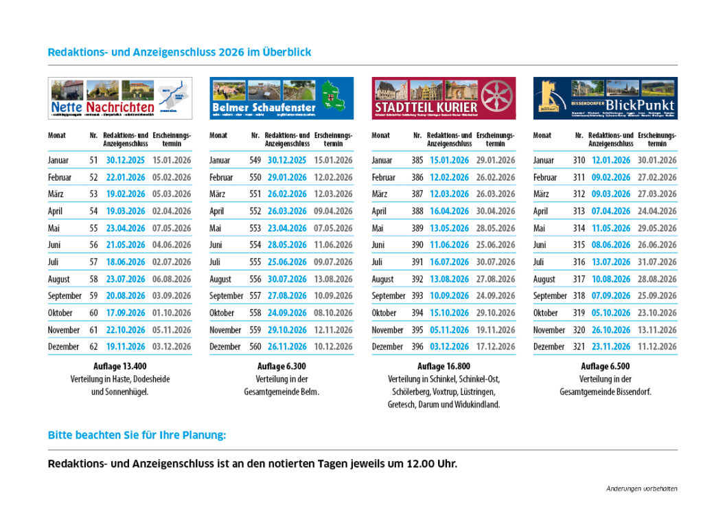 Stadtteil Kurier - Erscheinungstermine 2026